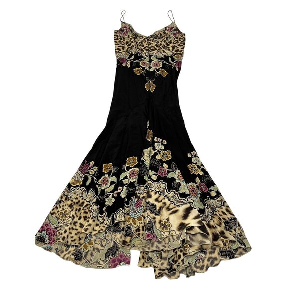 Roberto Cavalli Vintage Y2K S/S 2003 Slip Floral Animal Print Dress in Black
